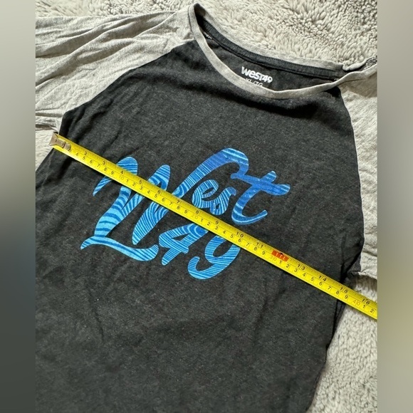West 49 Youth Boy XL 3/4 Length Sleeve Grey White Blue Shirt Top - Picture 5 of 7